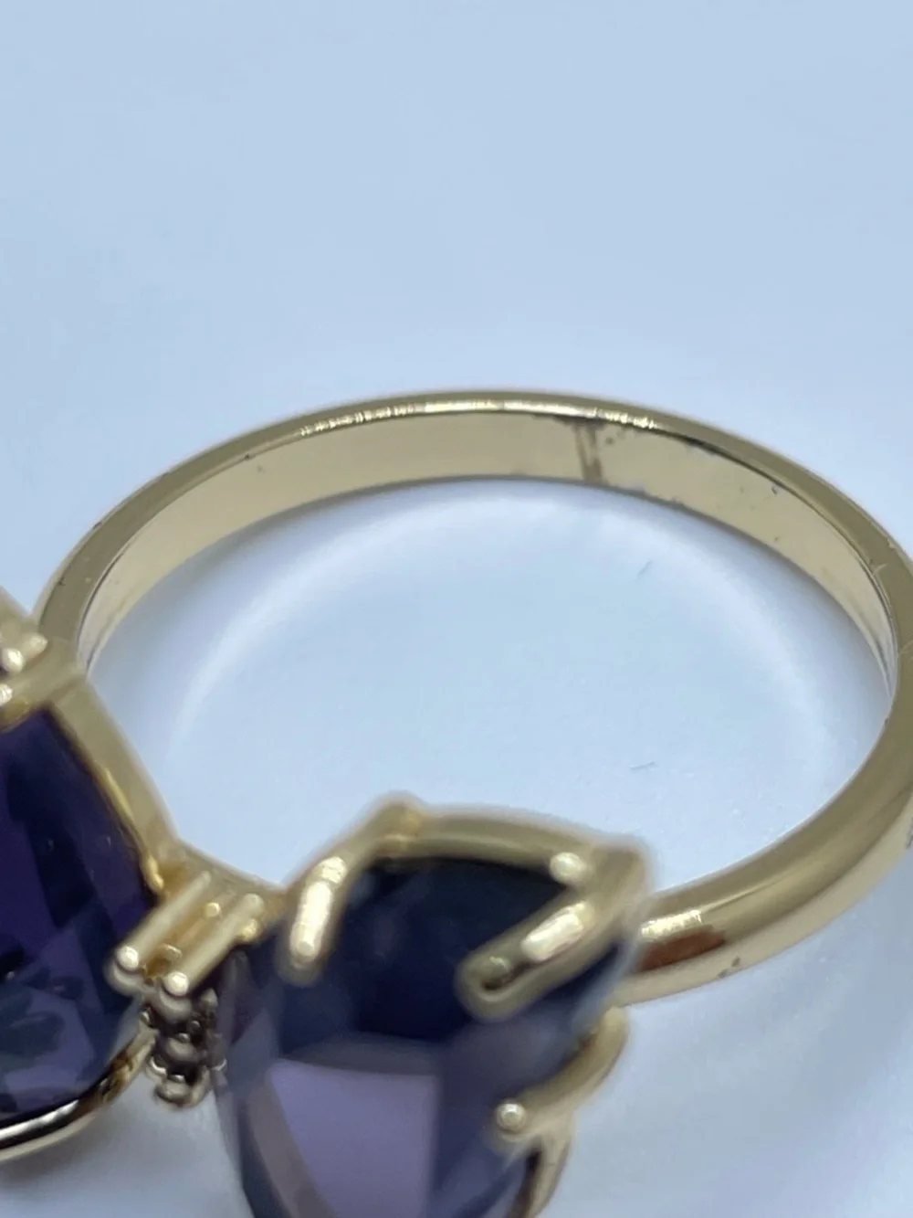 Purple Crystal Butterfly Ring Gold Statement Sz 8 Whimsical Boho Cottagecore